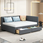 Lit de repos rembourré pleine grandeur moderne gris avec deux tiroirs de rangement pour chambre à coucher