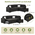Canapé d'angle 4 places en L de 83,8 po avec lit gigogne, méridienne de rangement, ports USB, prises de courant et porte-gobelets