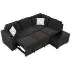 Canapé d'angle 4 places en L de 83,8 po avec lit gigogne, méridienne de rangement, ports USB, prises de courant et porte-gobelets