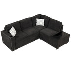 Canapé d'angle 4 places en L de 83,8 po avec lit gigogne, méridienne de rangement, ports USB, prises de courant et porte-gobelets