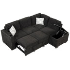 Canapé d'angle 4 places en L de 83,8 po avec lit gigogne, méridienne de rangement, ports USB, prises de courant et porte-gobelets