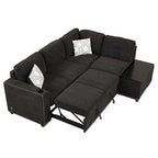 Canapé d'angle 4 places en L de 83,8 po avec lit gigogne, méridienne de rangement, ports USB, prises de courant et porte-gobelets