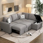 Canapé d'angle 4 places en L de 83,8 po avec lit gigogne, méridienne de rangement, ports USB, prises de courant et porte-gobelets