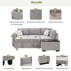 Canapé d'angle 4 places en L de 83,8 po avec lit gigogne, méridienne de rangement, ports USB, prises de courant et porte-gobelets