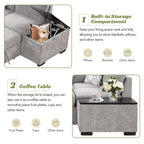 Canapé d'angle 4 places en L de 83,8 po avec lit gigogne, méridienne de rangement, ports USB, prises de courant et porte-gobelets