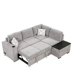 Canapé d'angle 4 places en L de 83,8 po avec lit gigogne, méridienne de rangement, ports USB, prises de courant et porte-gobelets