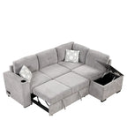 Canapé d'angle 4 places en L de 83,8 po avec lit gigogne, méridienne de rangement, ports USB, prises de courant et porte-gobelets