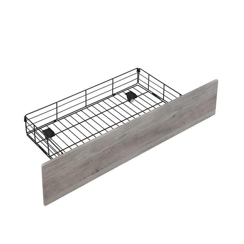 Lit plateforme en bois et métal avec tête de lit de rangement