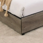 Lit plateforme en bois et métal avec tête de lit de rangement