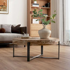 Table basse ronde de 31 W avec plateau en bois de sapin et table d'appoint à cadre métallique