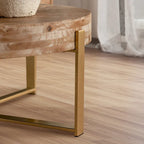 Table basse ronde de 31 W avec plateau en bois de sapin et table d'appoint à cadre métallique