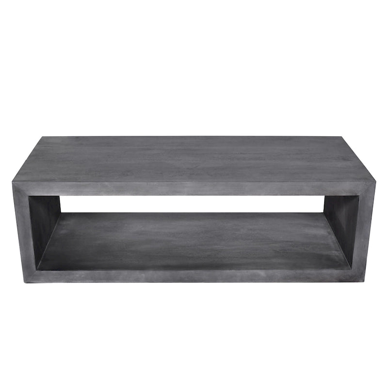 Table basse en bois en forme de cube Keli de 58 pouces avec étagère inférieure ouverte, gris anthracite
