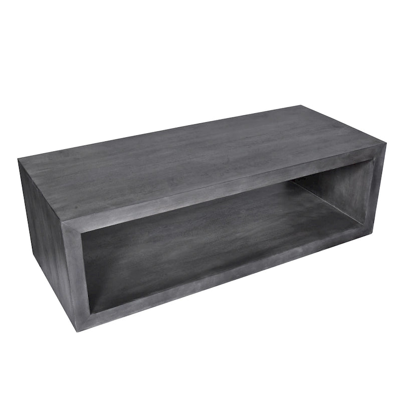Table basse en bois en forme de cube Keli de 58 pouces avec étagère inférieure ouverte, gris anthracite