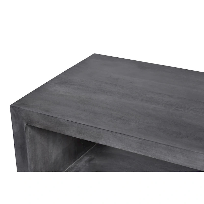 Table basse en bois en forme de cube Keli de 58 pouces avec étagère inférieure ouverte, gris anthracite