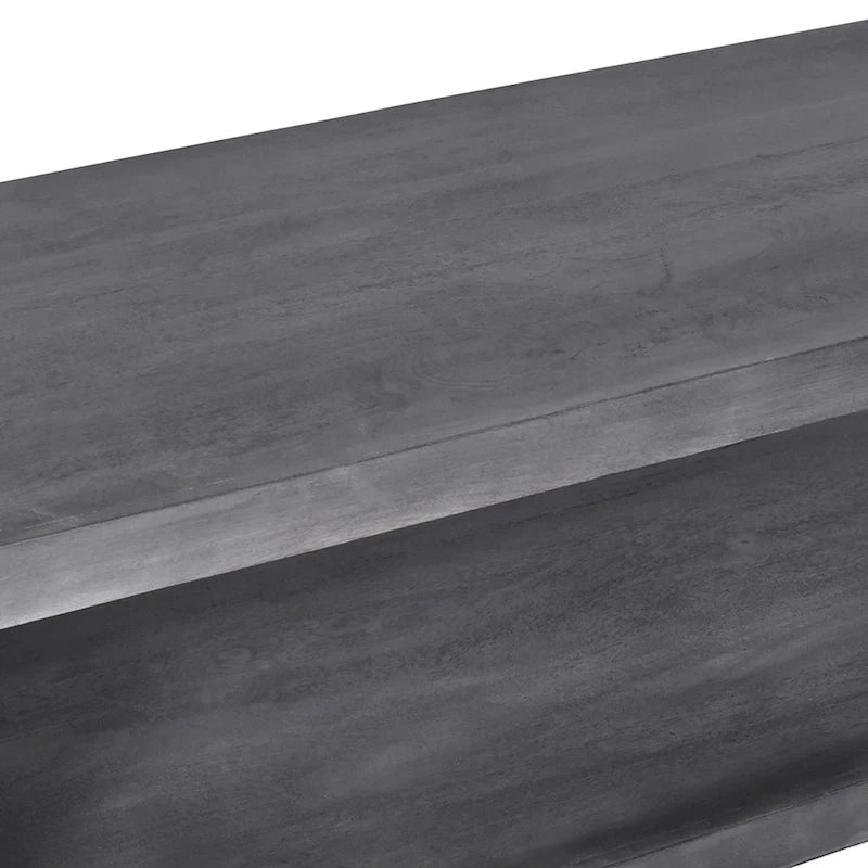 Table basse en bois en forme de cube Keli de 58 pouces avec étagère inférieure ouverte, gris anthracite