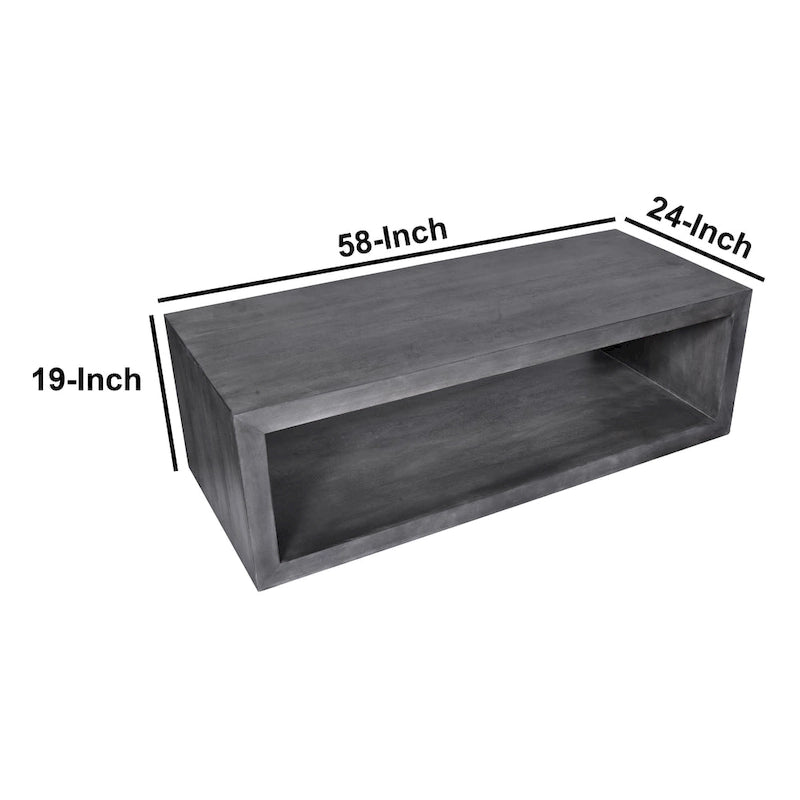 Table basse en bois en forme de cube Keli de 58 pouces avec étagère inférieure ouverte, gris anthracite