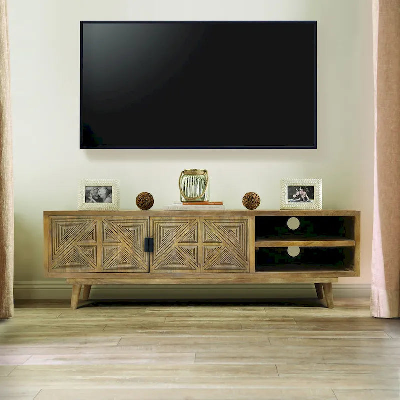 Bidi Mid-Century Modern 56-inch Wood 2-Open Shelf TV Stand by 