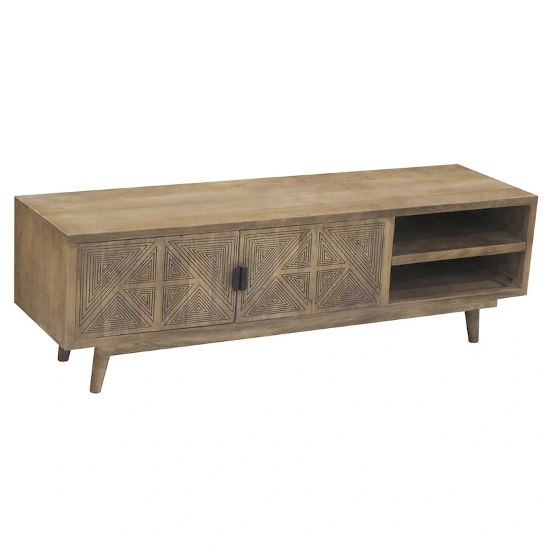 Meuble TV Bidi en bois avec 2 étagères ouvertes, style Mid-Century Modern, 56 pouces, par