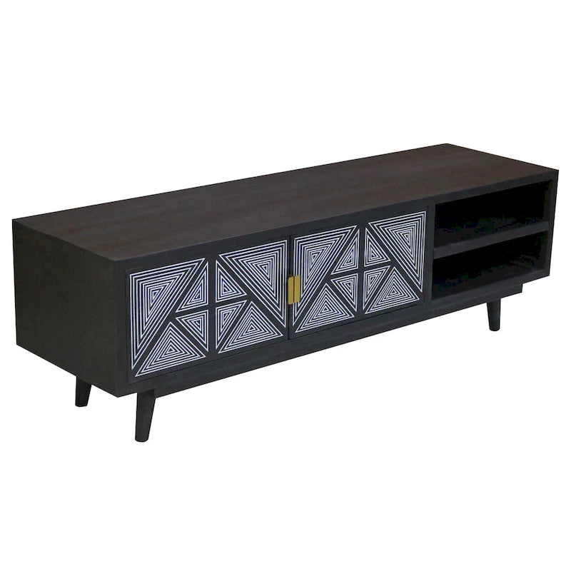 Meuble TV Bidi en bois avec 2 étagères ouvertes, style Mid-Century Modern, 56 pouces, par