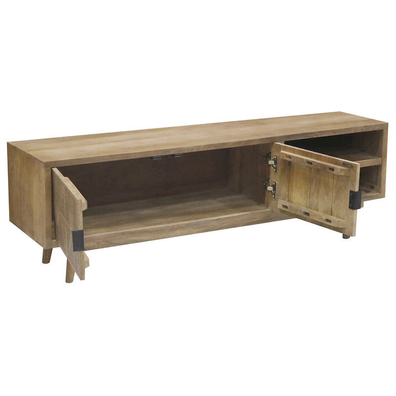 Meuble TV Bidi en bois avec 2 étagères ouvertes, style Mid-Century Modern, 56 pouces, par