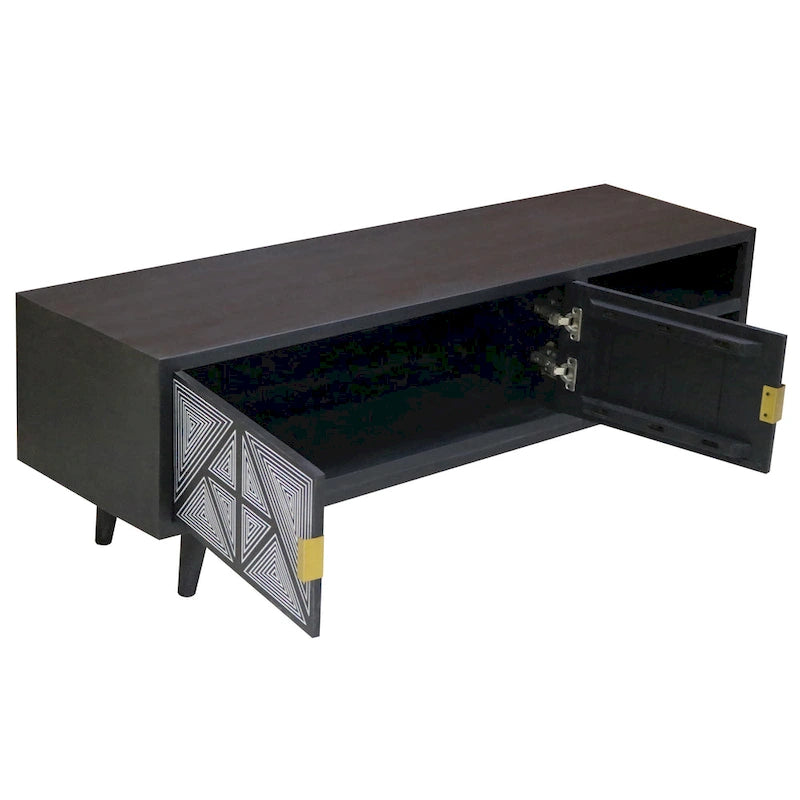 Meuble TV Bidi en bois avec 2 étagères ouvertes, style Mid-Century Modern, 56 pouces, par