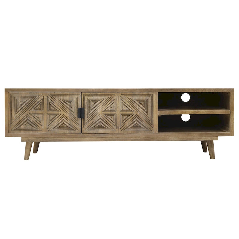 Meuble TV Bidi en bois avec 2 étagères ouvertes, style Mid-Century Modern, 56 pouces, par