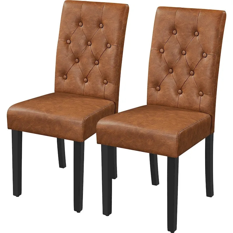 Chaise de salle à manger rembourrée à boutons Yaheetech avec pieds en bois massif, lot de 2 - Lot de 2