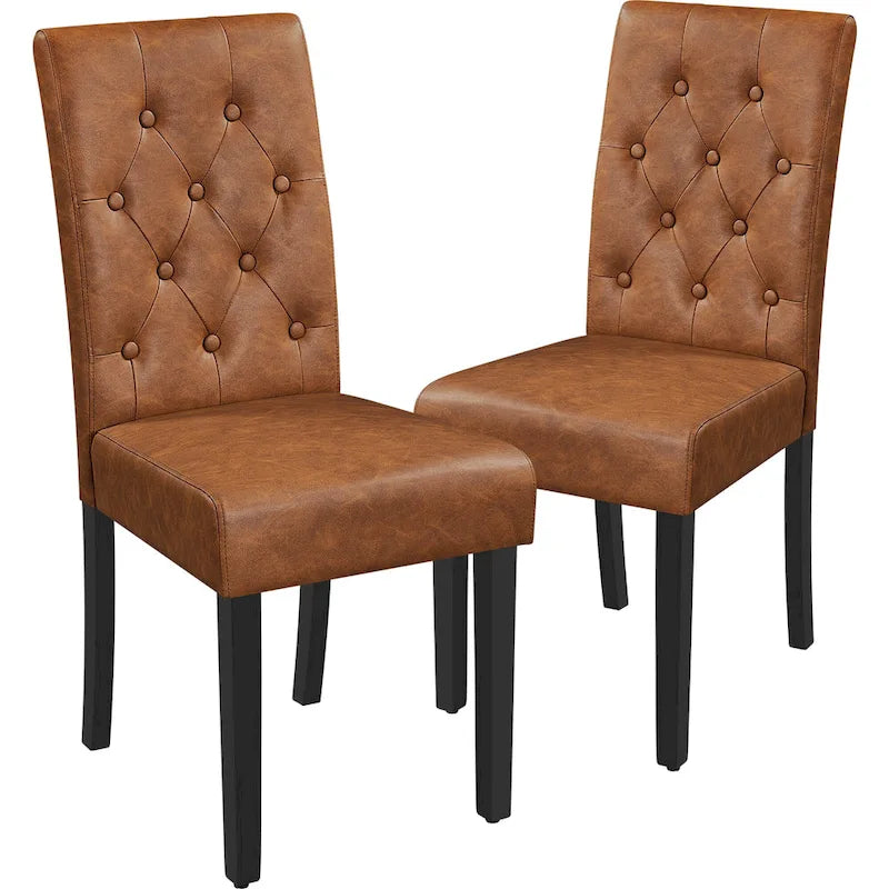 Chaise de salle à manger rembourrée à boutons Yaheetech avec pieds en bois massif, lot de 2 - Lot de 2