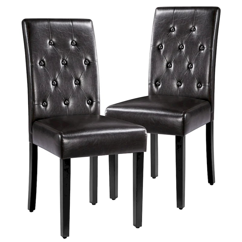 Chaise de salle à manger rembourrée à boutons Yaheetech avec pieds en bois massif, lot de 2 - Lot de 2