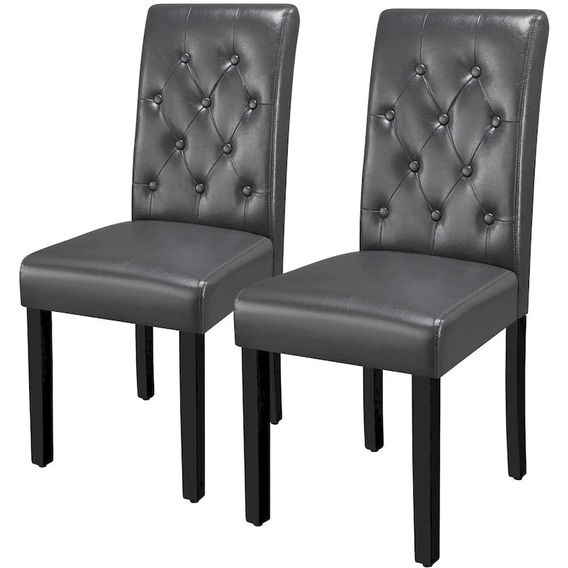 Chaise de salle à manger rembourrée à boutons Yaheetech avec pieds en bois massif, lot de 2 - Lot de 2