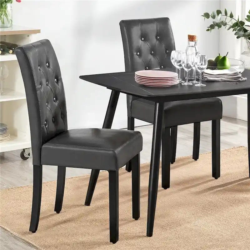Chaise de salle à manger rembourrée à boutons Yaheetech avec pieds en bois massif, lot de 2 - Lot de 2