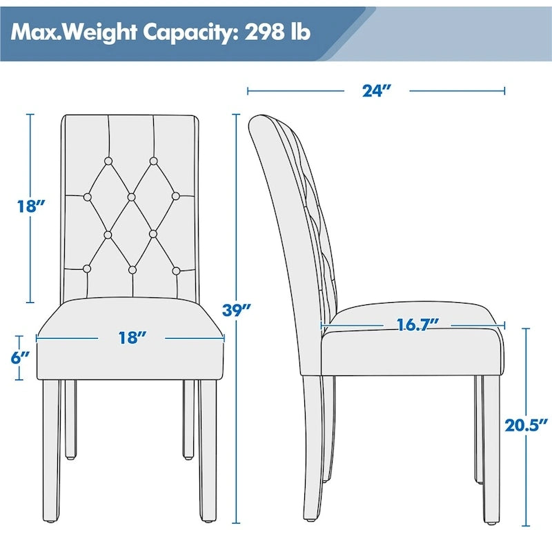 Chaise de salle à manger rembourrée à boutons Yaheetech avec pieds en bois massif, lot de 2 - Lot de 2