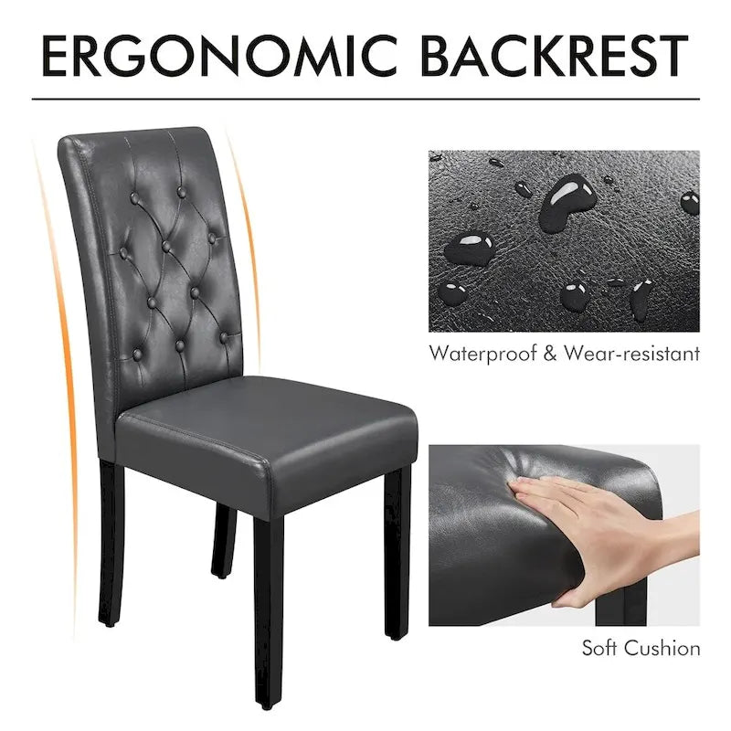 Chaise de salle à manger rembourrée à boutons Yaheetech avec pieds en bois massif, lot de 2 - Lot de 2