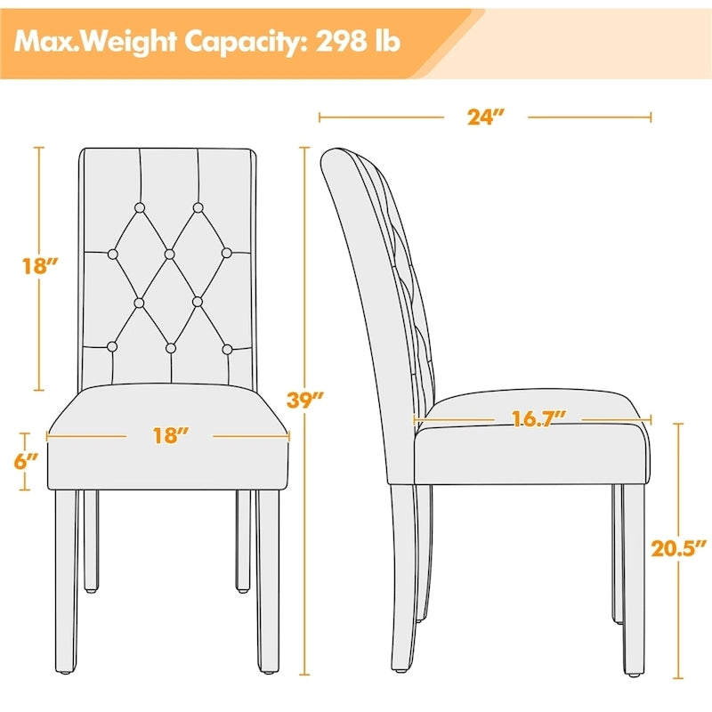 Chaise de salle à manger rembourrée à boutons Yaheetech avec pieds en bois massif, lot de 2 - Lot de 2
