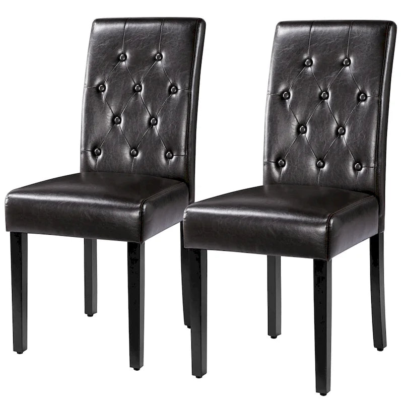 Chaise de salle à manger rembourrée à boutons Yaheetech avec pieds en bois massif, lot de 2 - Lot de 2