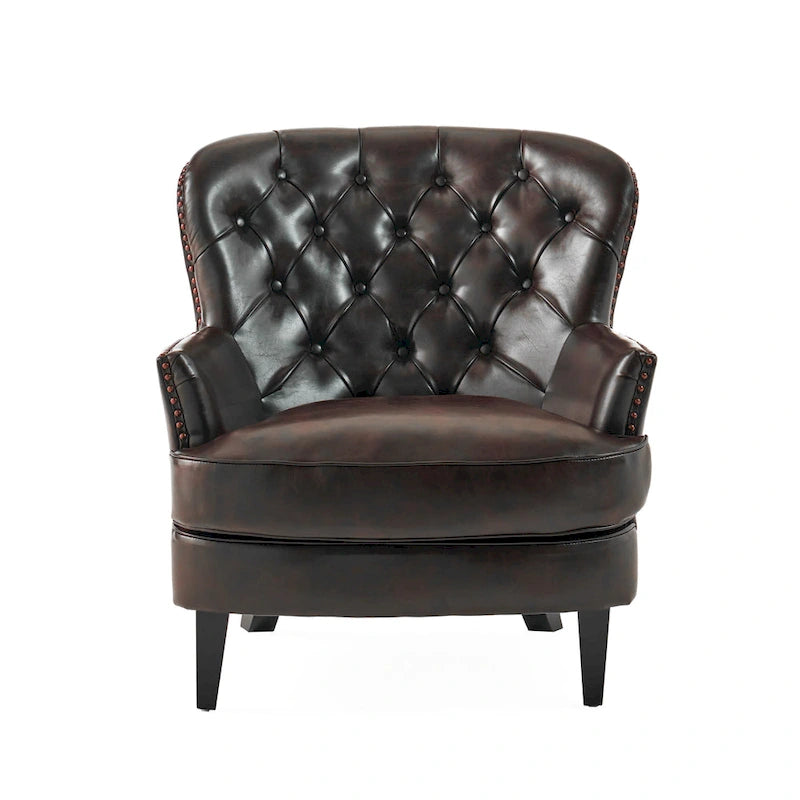 Fauteuil Club Chesterfield Oversize en Cuir Marron Tafton par