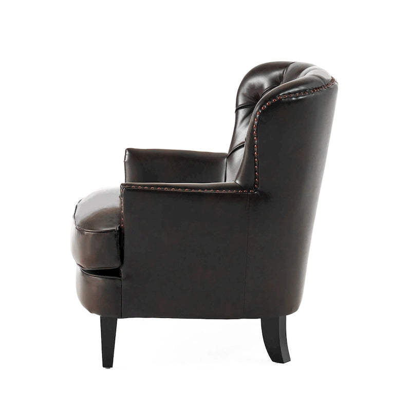 Fauteuil Club Chesterfield Oversize en Cuir Marron Tafton par