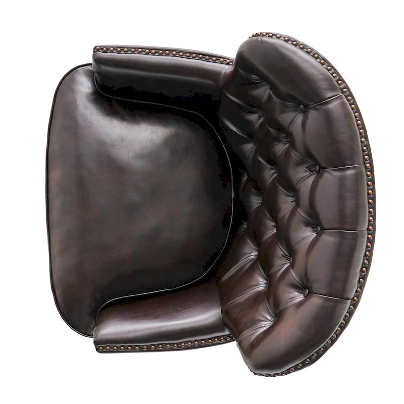 Fauteuil Club Chesterfield Oversize en Cuir Marron Tafton par