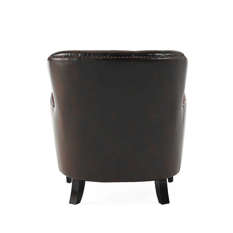 Fauteuil Club Chesterfield Oversize en Cuir Marron Tafton par
