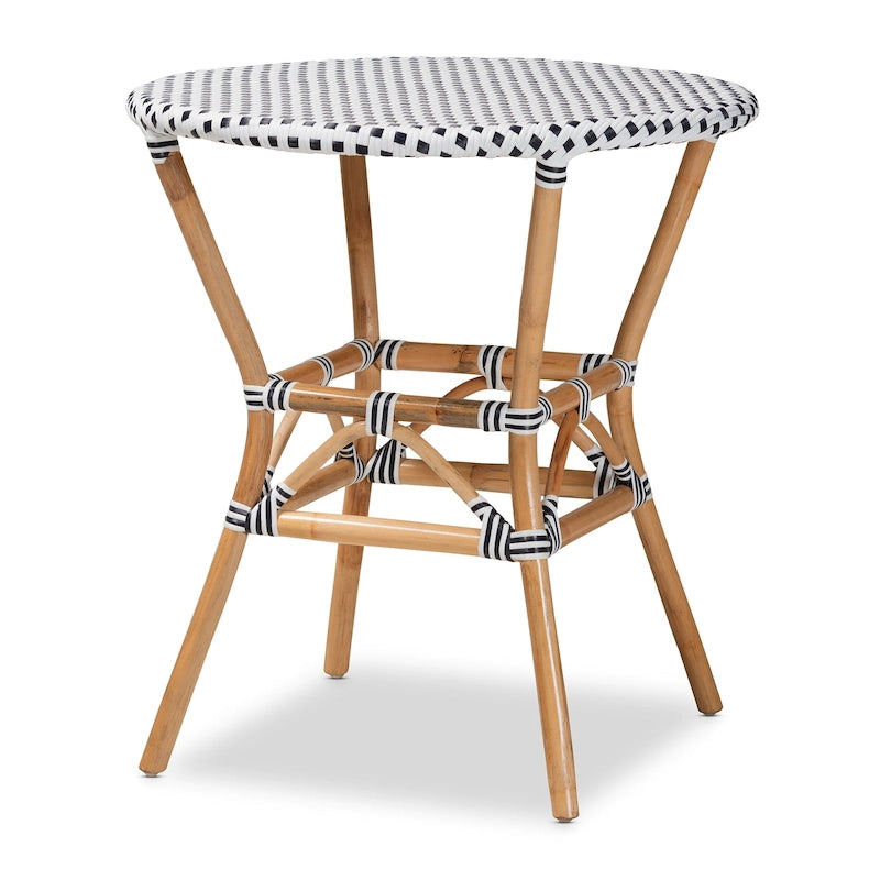 Table à manger Tavor classique française tissée noire et blanche / en rotin naturel pour l'intérieur et l'extérieur