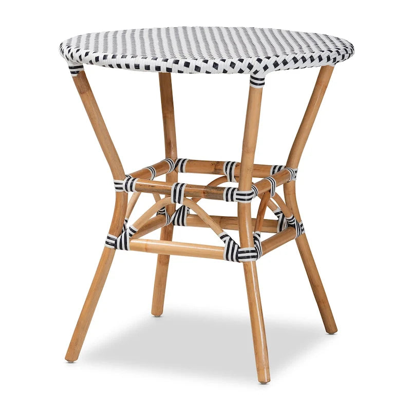 Table à manger Tavor classique française tissée noire et blanche / en rotin naturel pour l'intérieur et l'extérieur