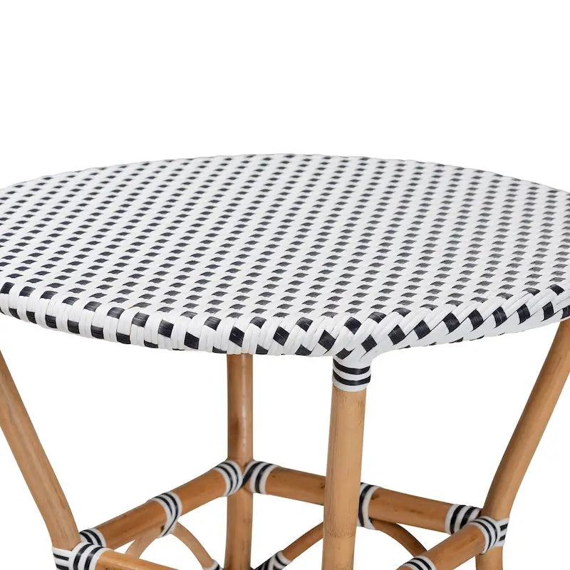 Table à manger Tavor classique française tissée noire et blanche / en rotin naturel pour l'intérieur et l'extérieur