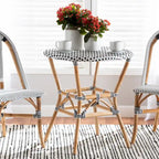 Table à manger Tavor classique française tissée noire et blanche / en rotin naturel pour l'intérieur et l'extérieur