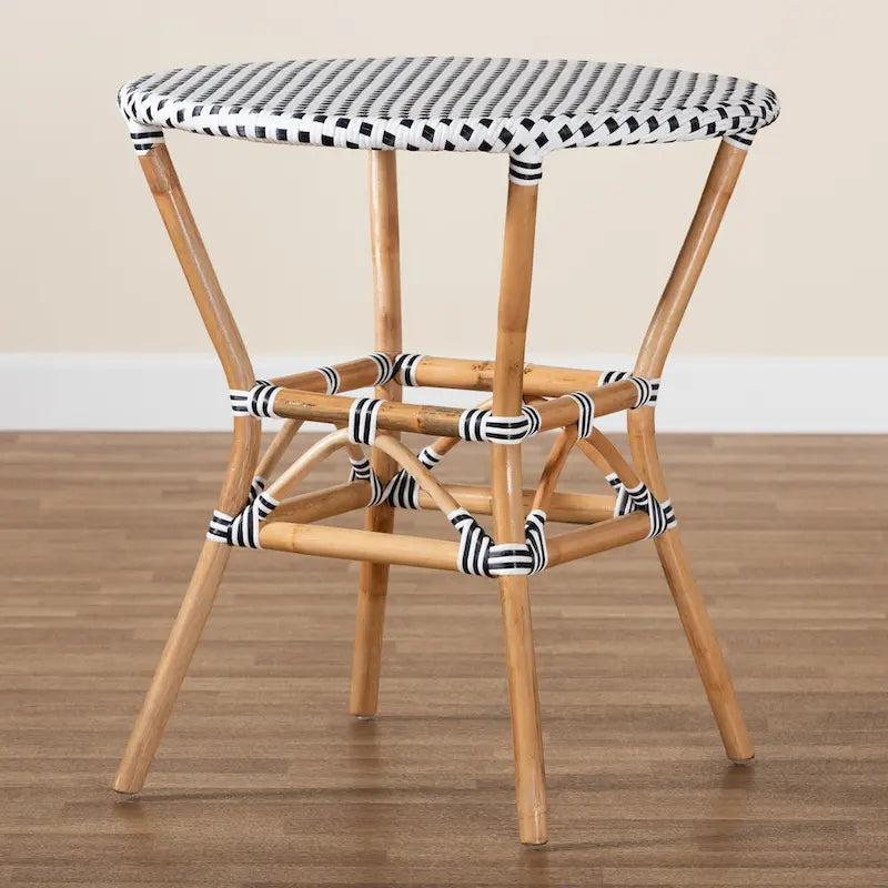 Table à manger Tavor classique française tissée noire et blanche / en rotin naturel pour l'intérieur et l'extérieur