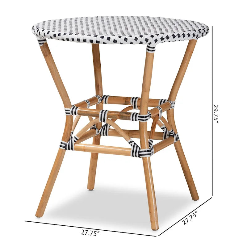 Table à manger Tavor classique française tissée noire et blanche / en rotin naturel pour l'intérieur et l'extérieur