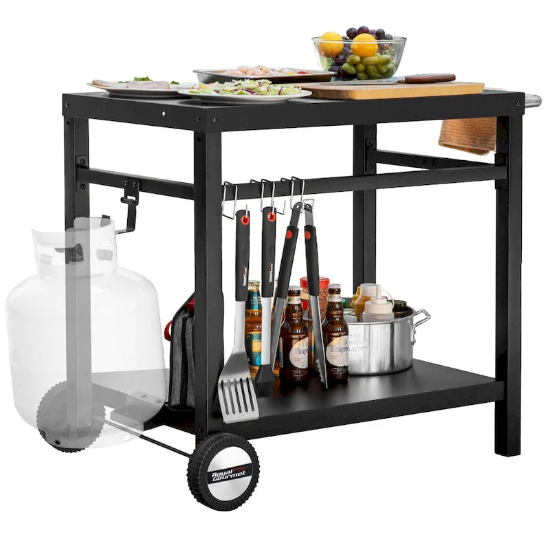  Double Shelf Movable Dining Cart Work Table with Handle,Black