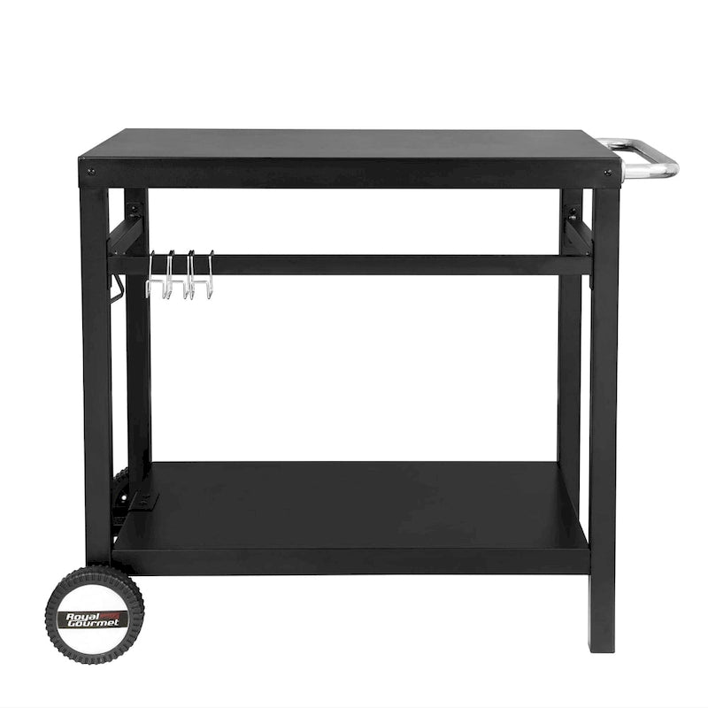 Table de travail roulante à double étagère avec poignée, noire