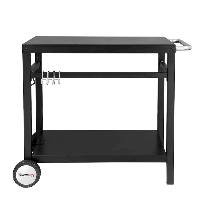 Table de travail roulante à double étagère avec poignée, noire