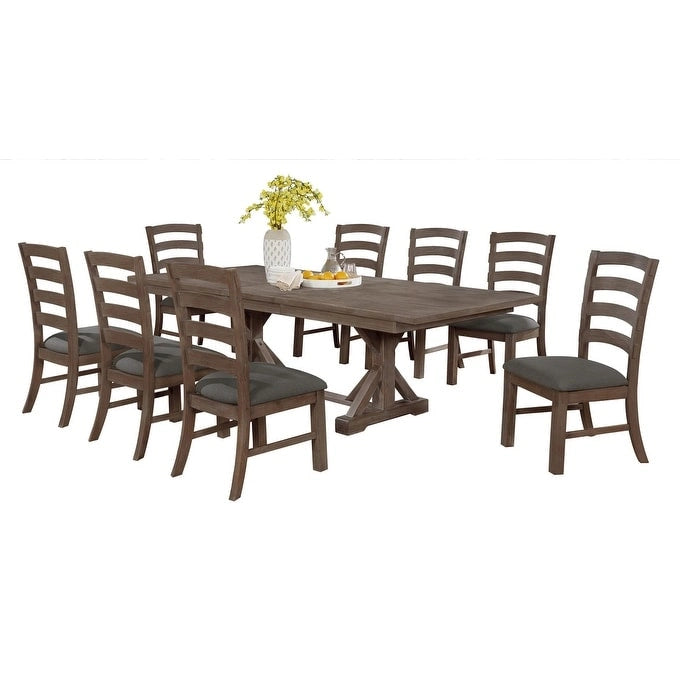 Ensemble de salle à manger rustique 9 pièces avec table à tréteaux