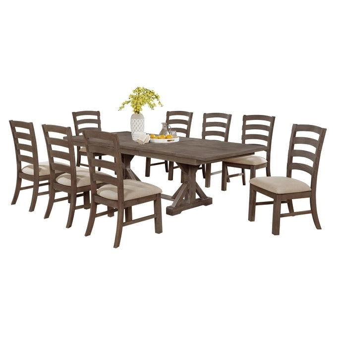Ensemble de salle à manger rustique 9 pièces avec table à tréteaux